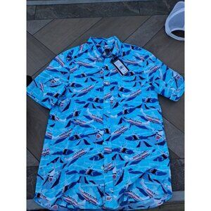 vineyard vines Shirt Mens Small S Blue Hawaiian All Over Print Plane Board NEW